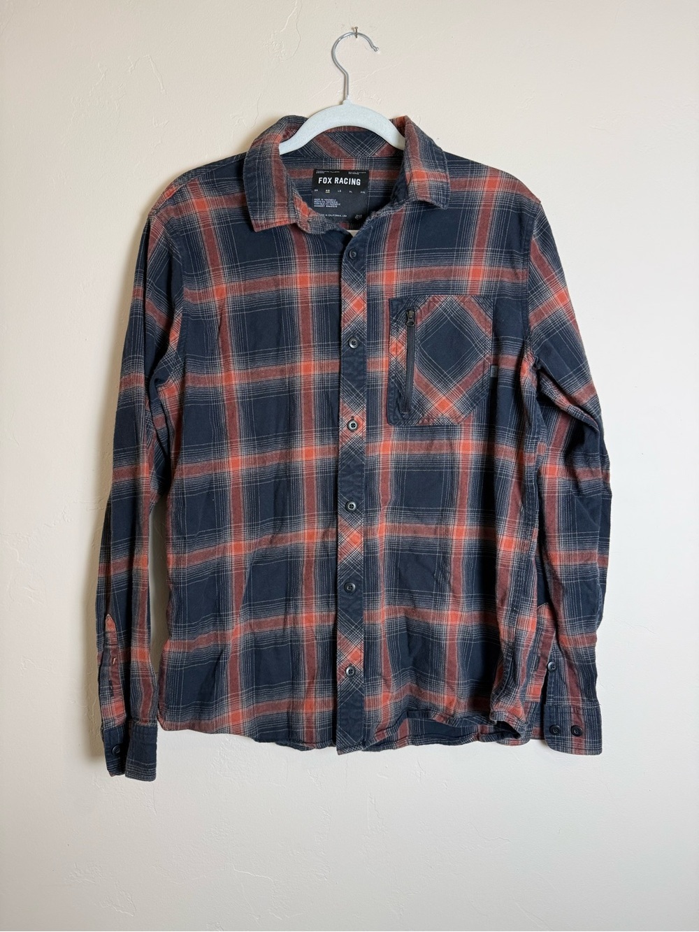 Fox Plaid Long-Sleeve Button down Shirt in Navy and Orange size medium